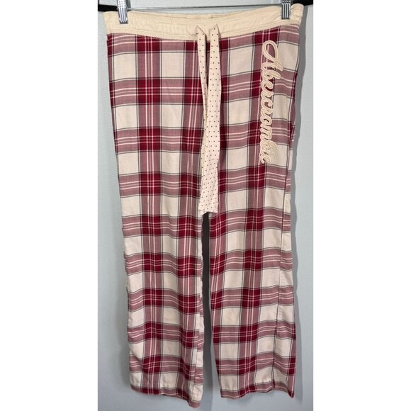 Abercrombie & Fitch Women Red Plaid Pajama Pant XL Embroidered Logo Spellout Leg - Picture 1 of 10